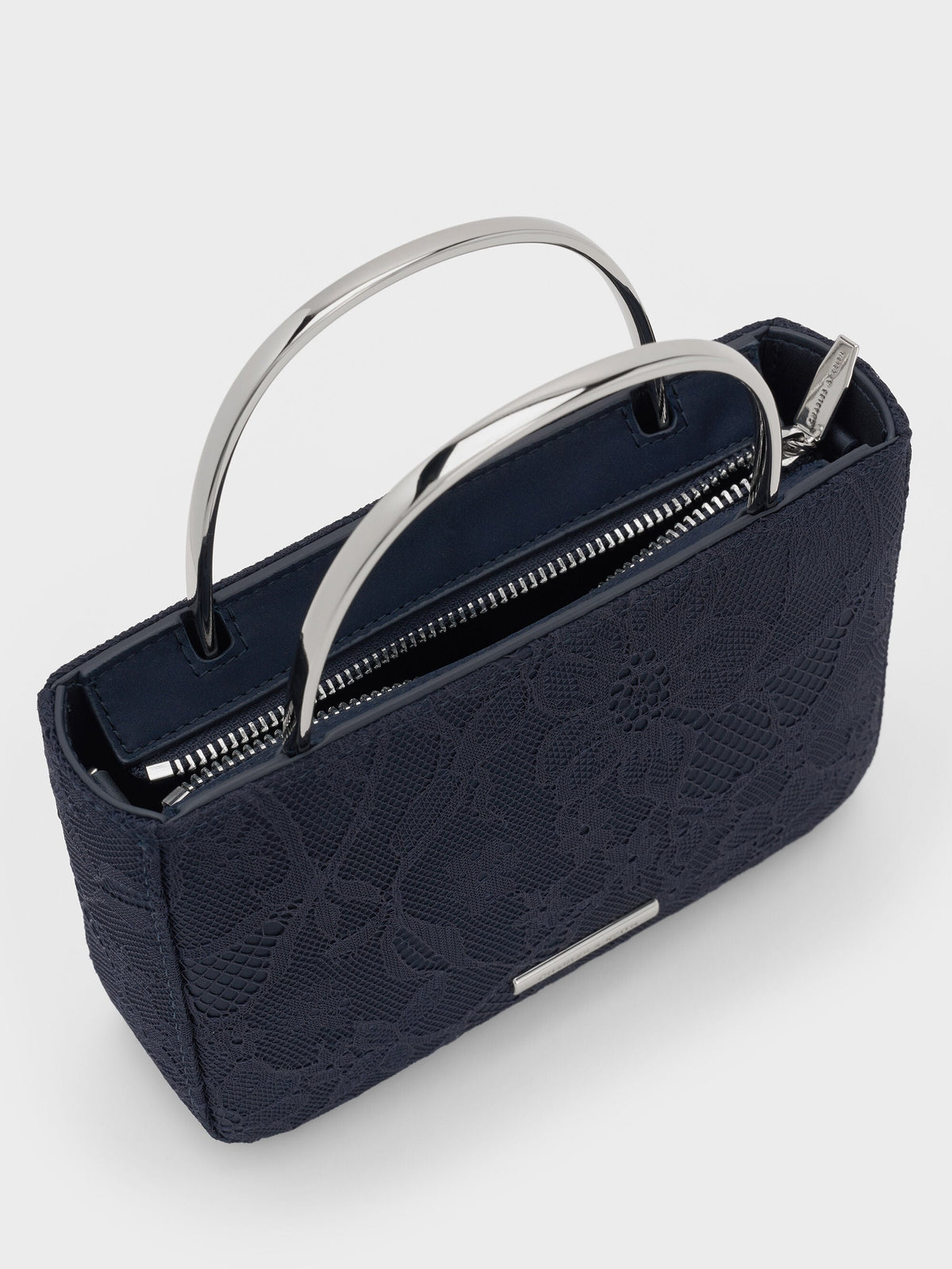 CHARLES & KEITH Everyday / Jennis Lace & Satin Top Handle Bag - Dark Blue Textured