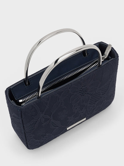 CHARLES & KEITH Everyday / Jennis Lace & Satin Top Handle Bag - Dark Blue Textured
