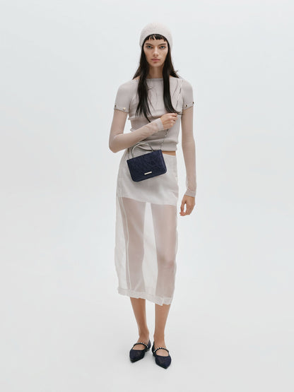 CHARLES & KEITH Everyday / Jennis Lace & Satin Top Handle Bag - Dark Blue Textured