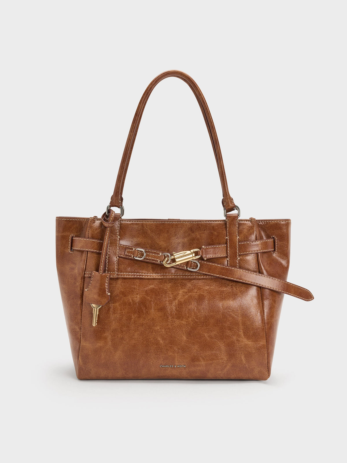 CHARLES & KEITH Recommended / Delfina Belted Tote Bag - Distressed Tan