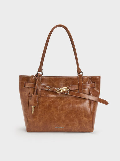 CHARLES & KEITH Recommended / Delfina Belted Tote Bag - Distressed Tan