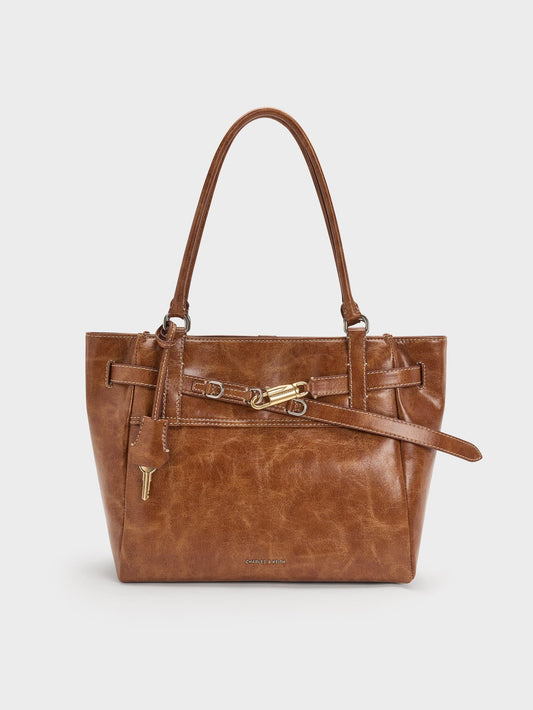 CHARLES & KEITH Recommended / Delfina Belted Tote Bag - Distressed Tan