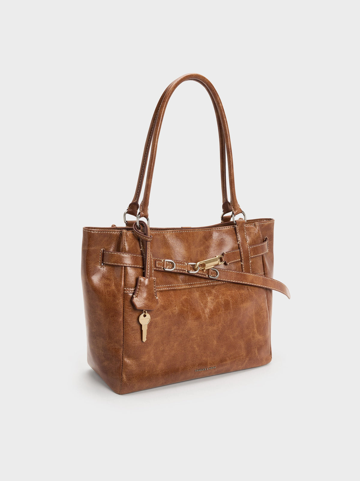 CHARLES & KEITH Recommended / Delfina Belted Tote Bag - Distressed Tan