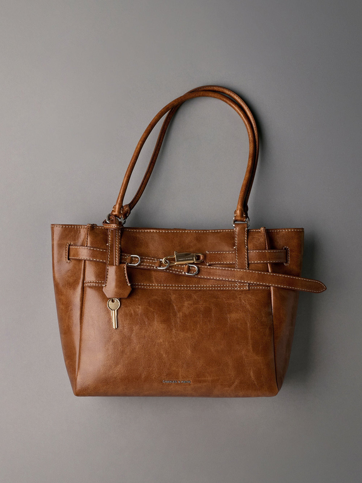 CHARLES & KEITH Recommended / Delfina Belted Tote Bag - Distressed Tan