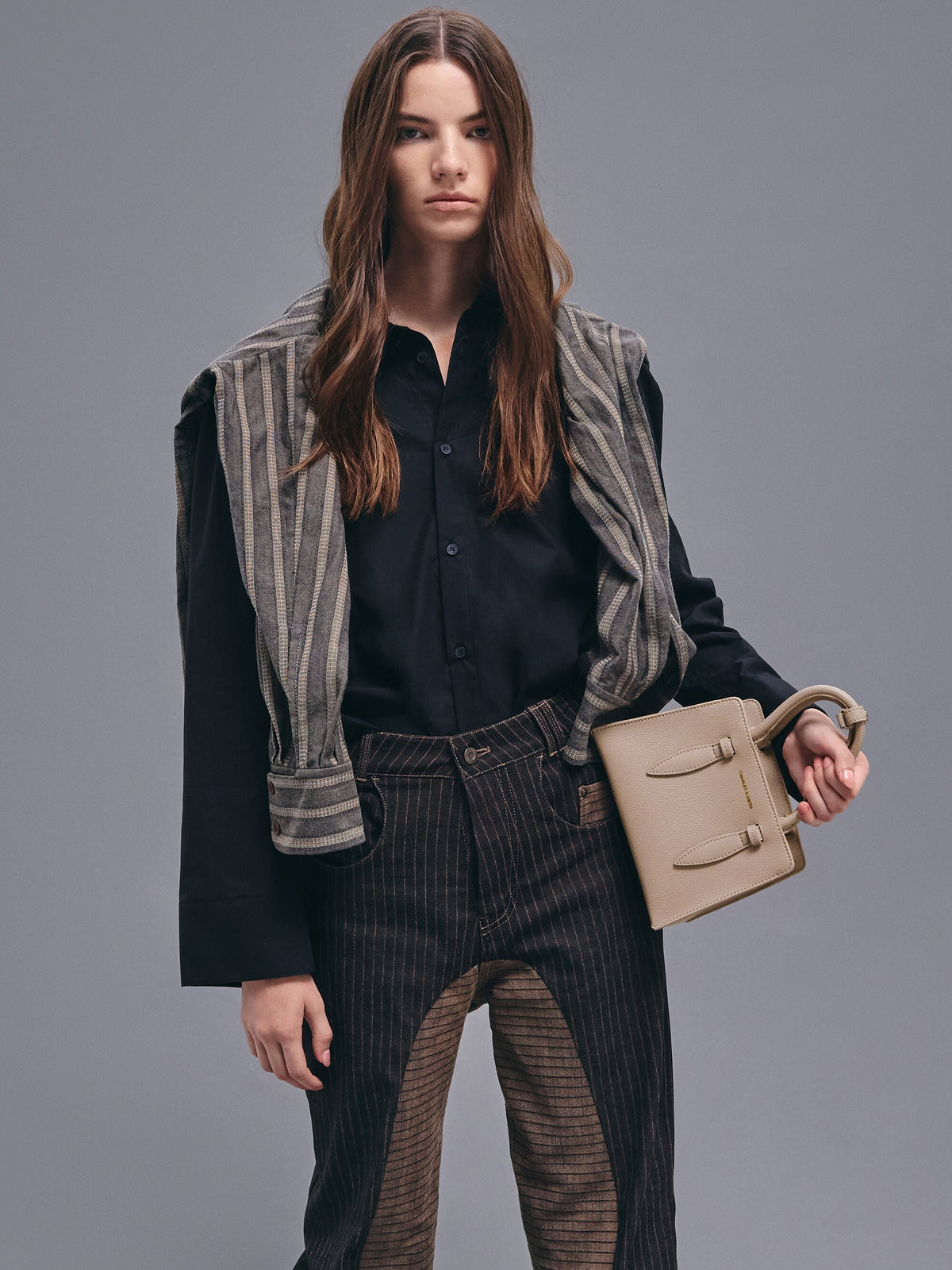 CHARLES & KEITH Discount / Allyn Structured Trapeze Tote Bag - Taupe