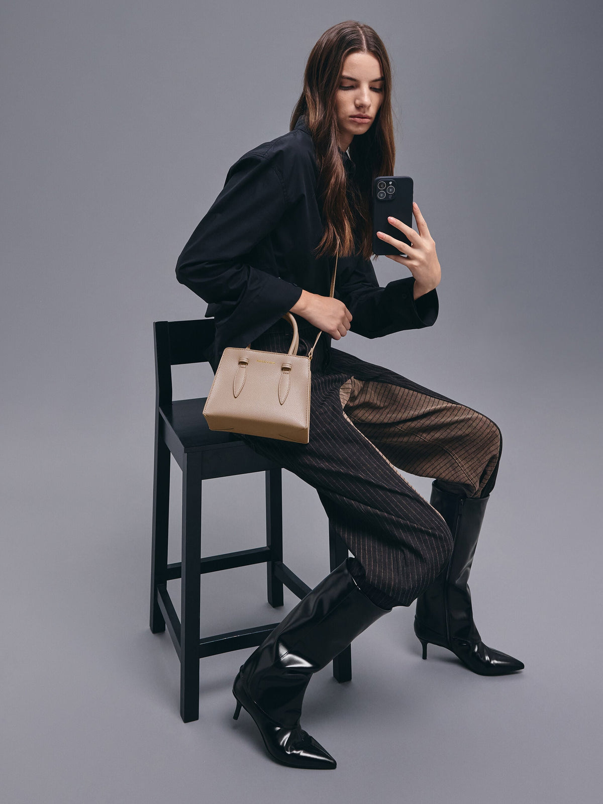 CHARLES & KEITH Discount / Allyn Structured Trapeze Tote Bag - Taupe