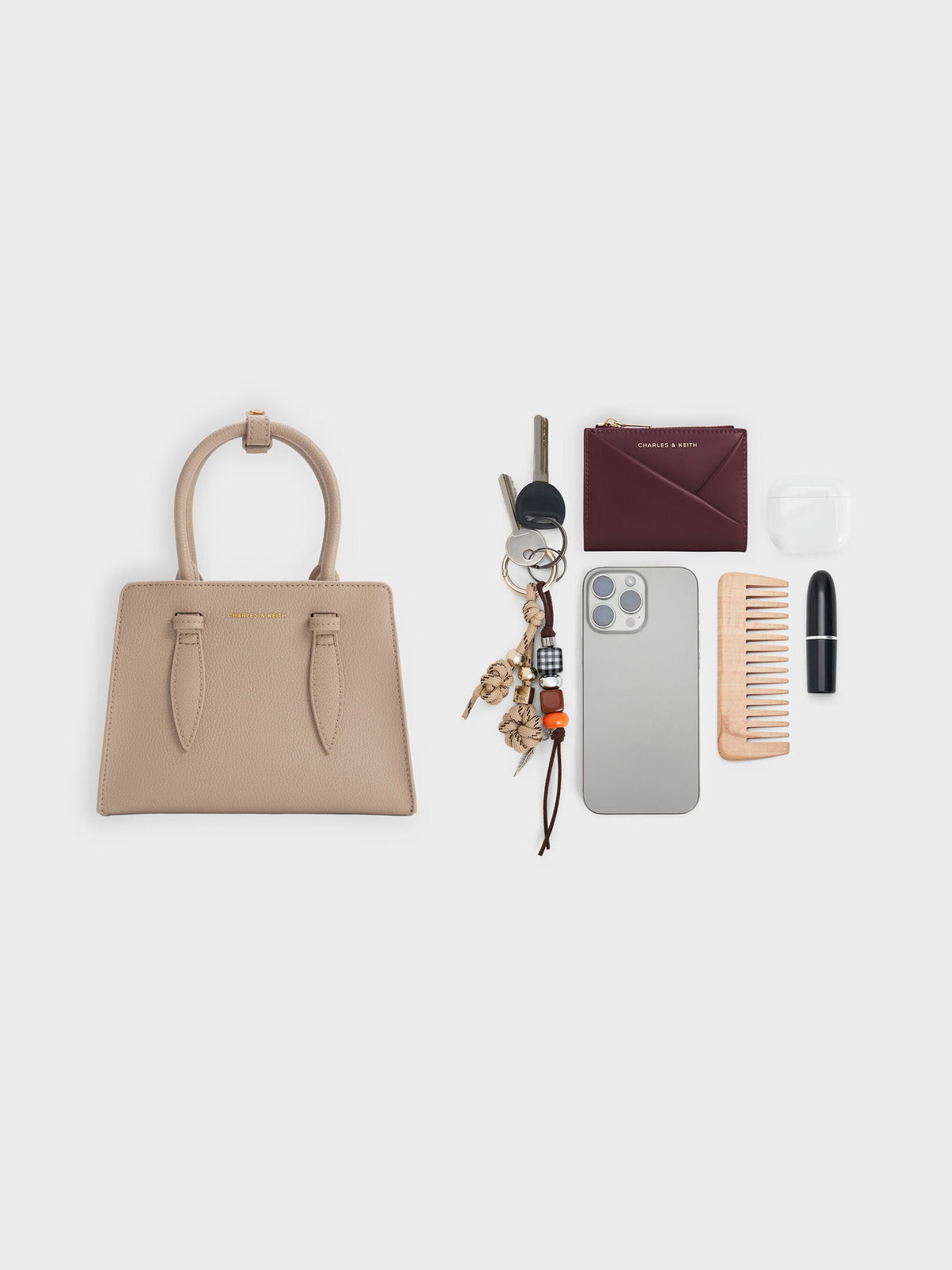 CHARLES & KEITH Discount / Allyn Structured Trapeze Tote Bag - Taupe