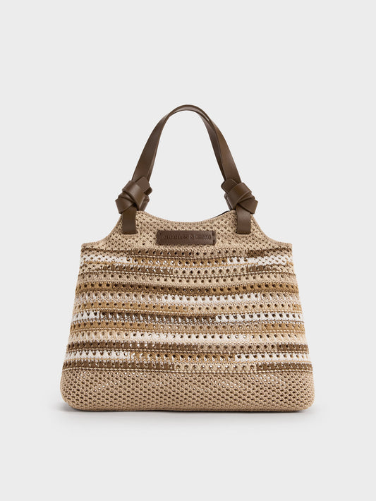 CHARLES & KEITH Classic / Mini Ida Multi-Stripe Knitted Tote Bag - Multi Brown