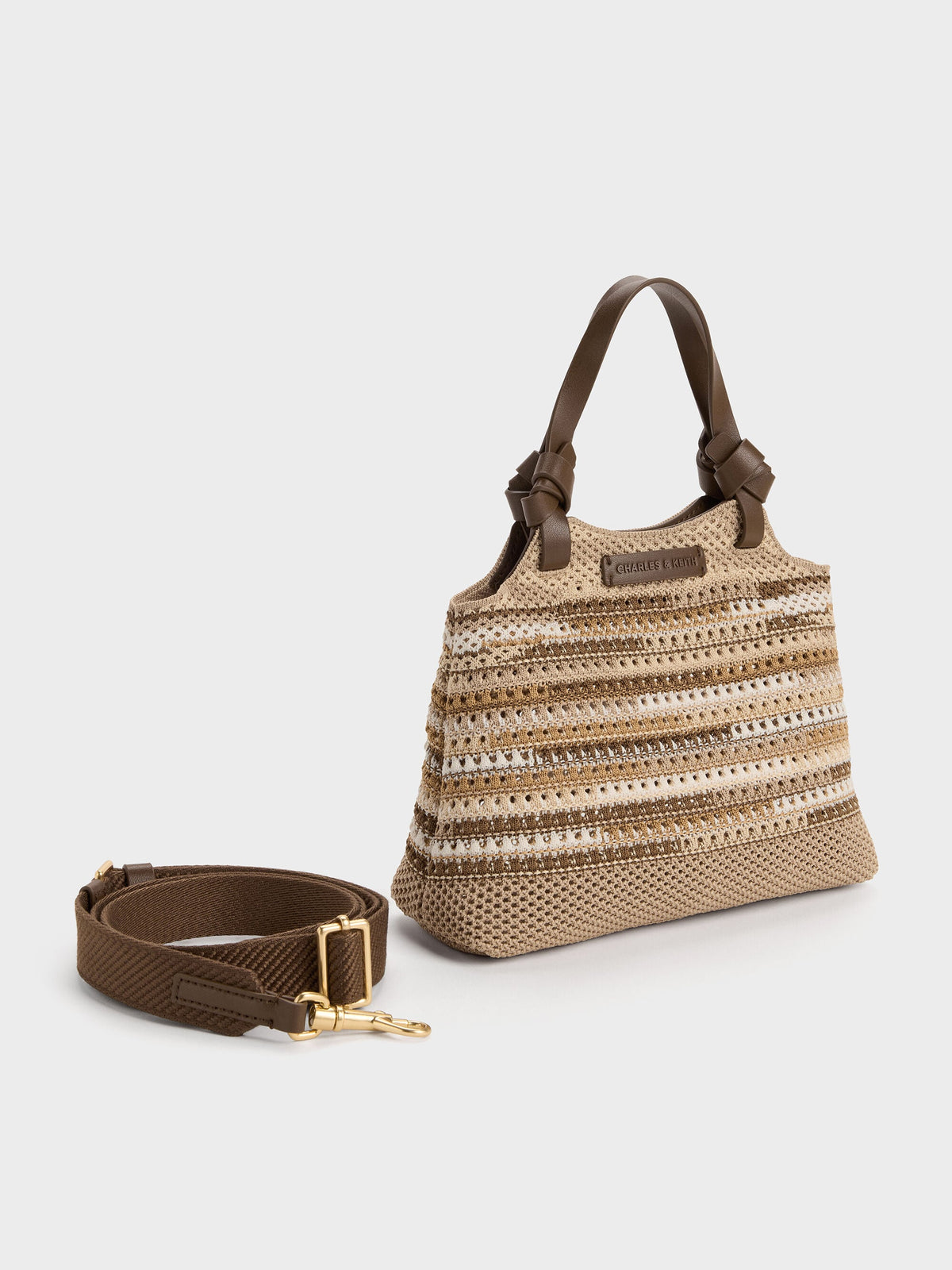 CHARLES & KEITH Classic / Mini Ida Multi-Stripe Knitted Tote Bag - Multi Brown
