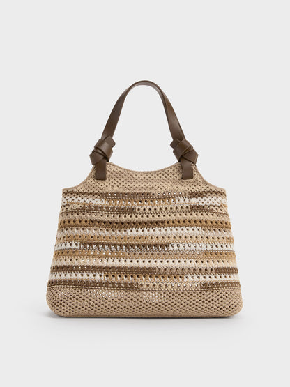 CHARLES & KEITH Classic / Mini Ida Multi-Stripe Knitted Tote Bag - Multi Brown