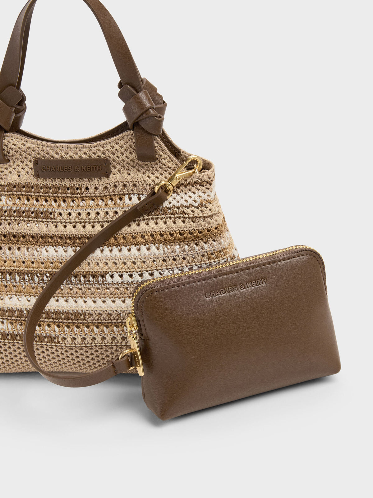 CHARLES & KEITH Classic / Mini Ida Multi-Stripe Knitted Tote Bag - Multi Brown