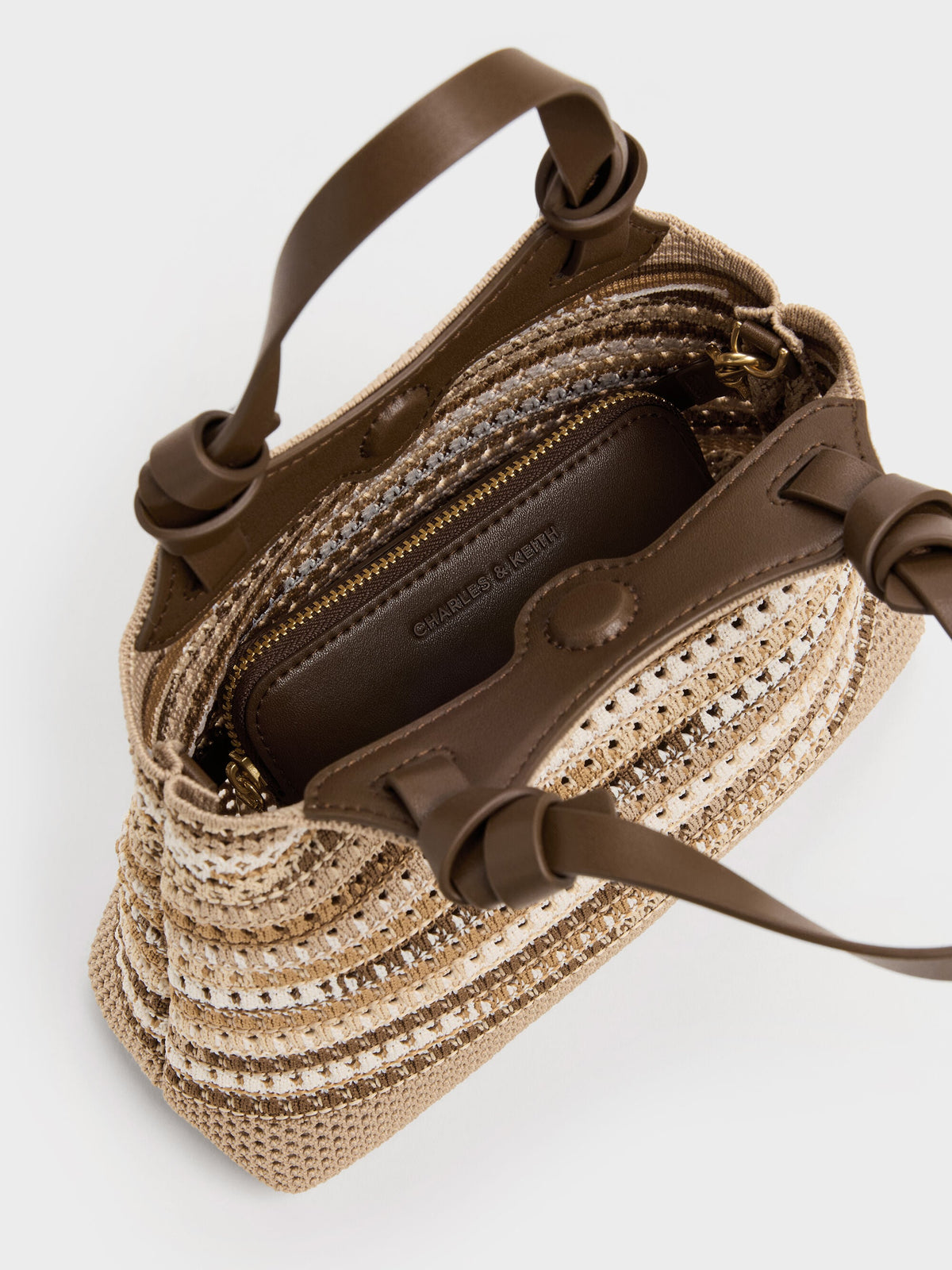 CHARLES & KEITH Classic / Mini Ida Multi-Stripe Knitted Tote Bag - Multi Brown