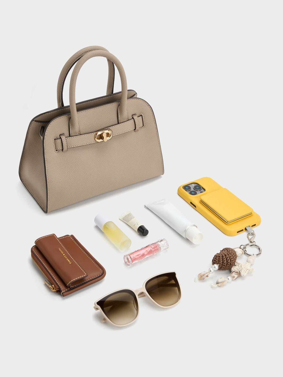 CHARLES & KEITH Great Value / Aubrielle Belted Tote Bag - Taupe