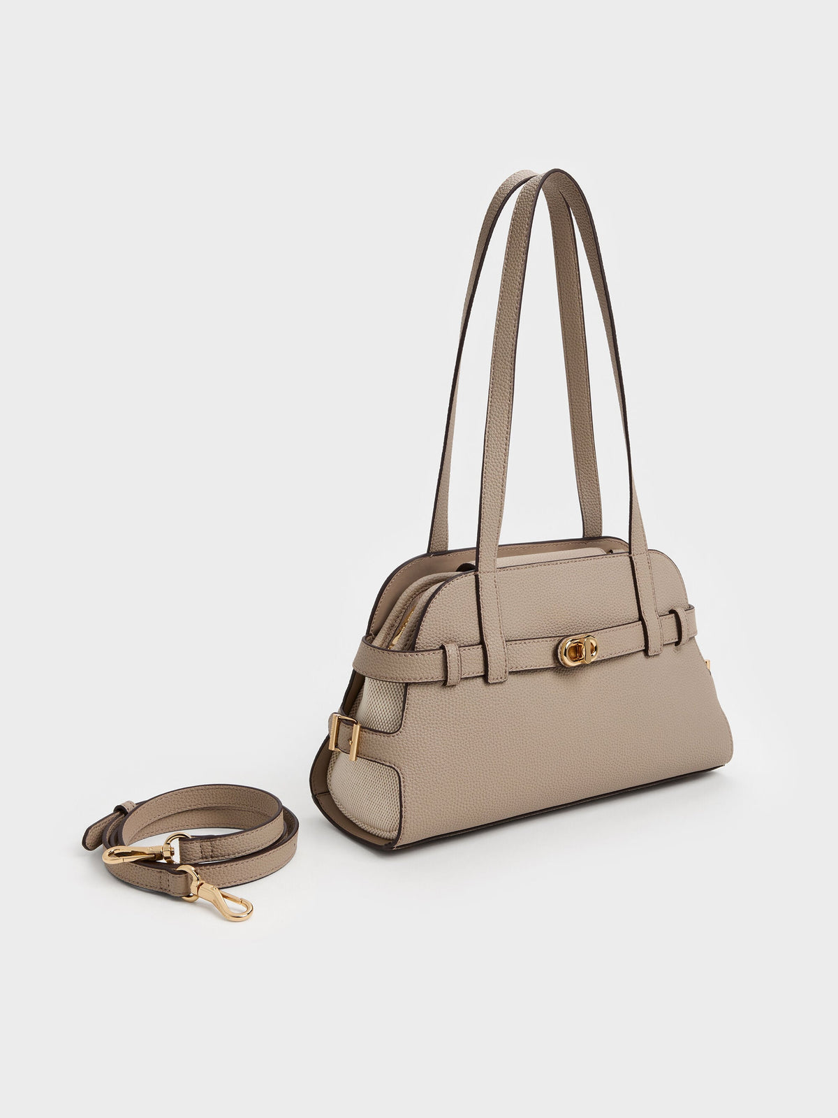 CHARLES & KEITH Best Seller / Aubrielle Belted Shoulder Bag - Taupe