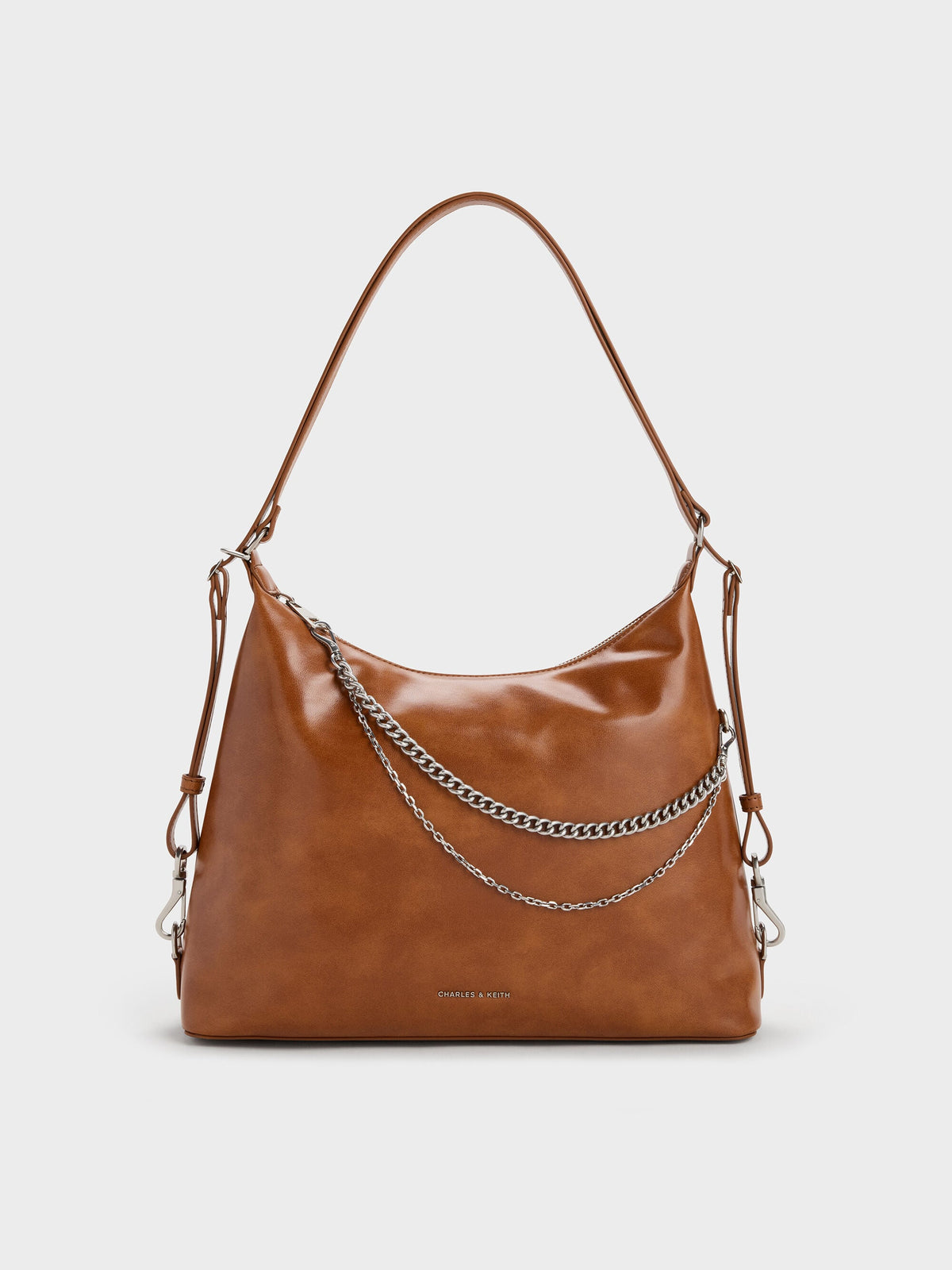 CHARLES & KEITH Value / Atwood Chain Convertible Hobo Bag - Distressed Tan