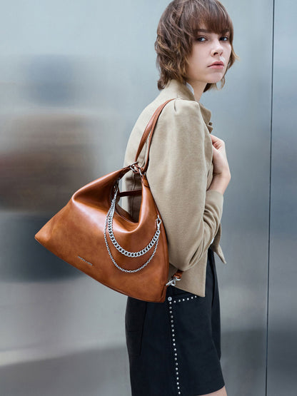 CHARLES & KEITH Value / Atwood Chain Convertible Hobo Bag - Distressed Tan