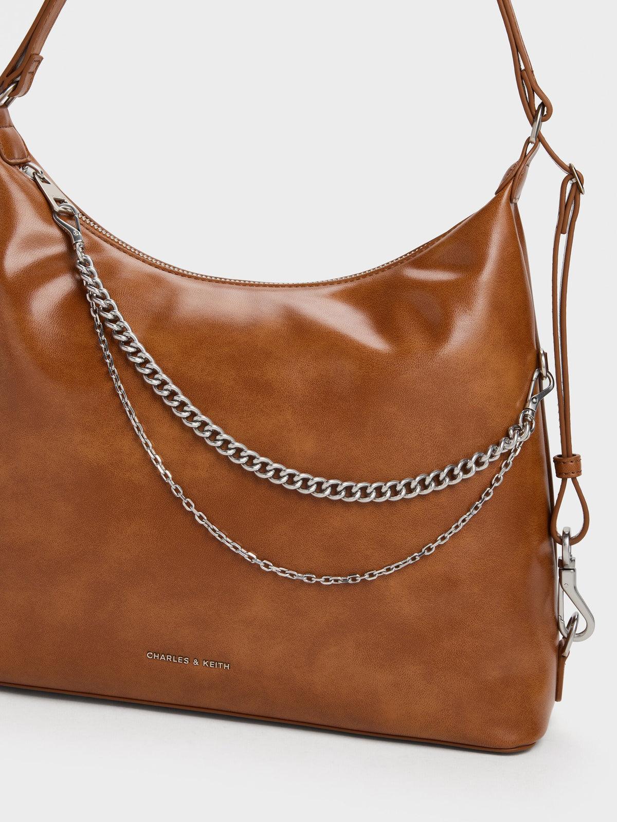 CHARLES & KEITH Value / Atwood Chain Convertible Hobo Bag - Distressed Tan