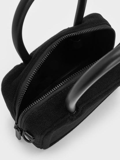 CHARLES & KEITH Top Pick / Perline Boxy Top Handle Bag With Floral Appliques - Jet Black
