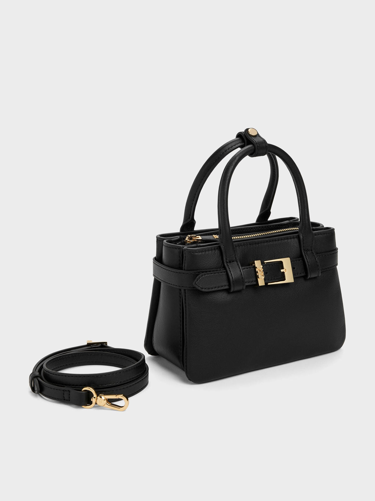 CHARLES & KEITH Deals / Jody Leather Belted Tote Bag - Black