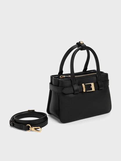 CHARLES & KEITH Deals / Jody Leather Belted Tote Bag - Black