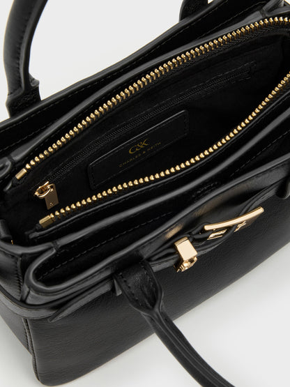CHARLES & KEITH Deals / Jody Leather Belted Tote Bag - Black
