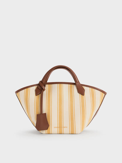 CHARLES & KEITH Best Price / Mini Ivanna Canvas Striped Tote Bag - Butterscotch Yellow