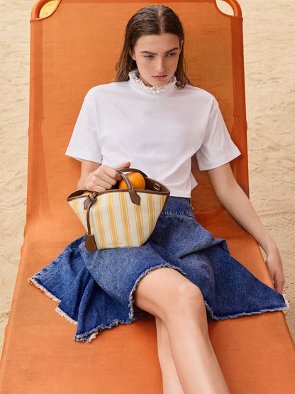 CHARLES & KEITH Best Price / Mini Ivanna Canvas Striped Tote Bag - Butterscotch Yellow