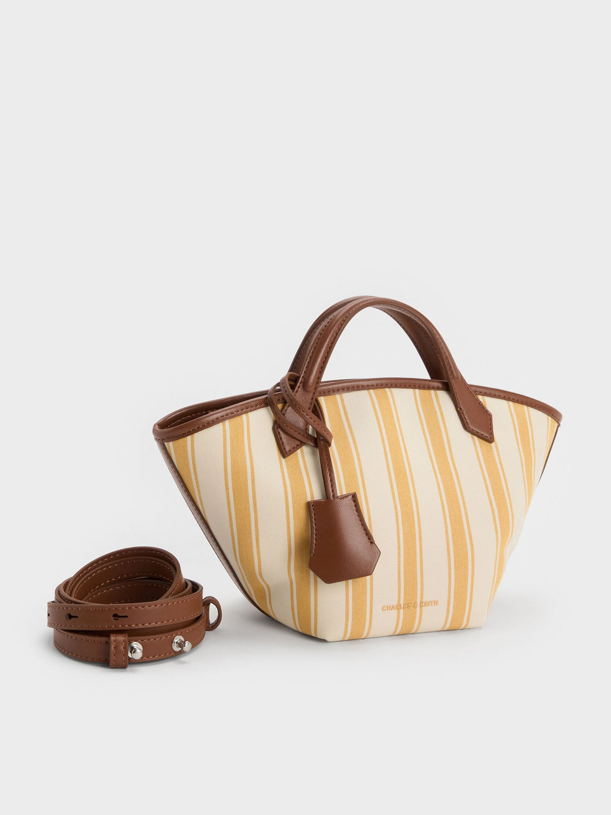 CHARLES & KEITH Best Price / Mini Ivanna Canvas Striped Tote Bag - Butterscotch Yellow