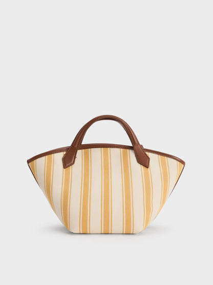 CHARLES & KEITH Best Price / Mini Ivanna Canvas Striped Tote Bag - Butterscotch Yellow
