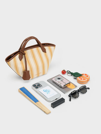 CHARLES & KEITH Best Price / Mini Ivanna Canvas Striped Tote Bag - Butterscotch Yellow