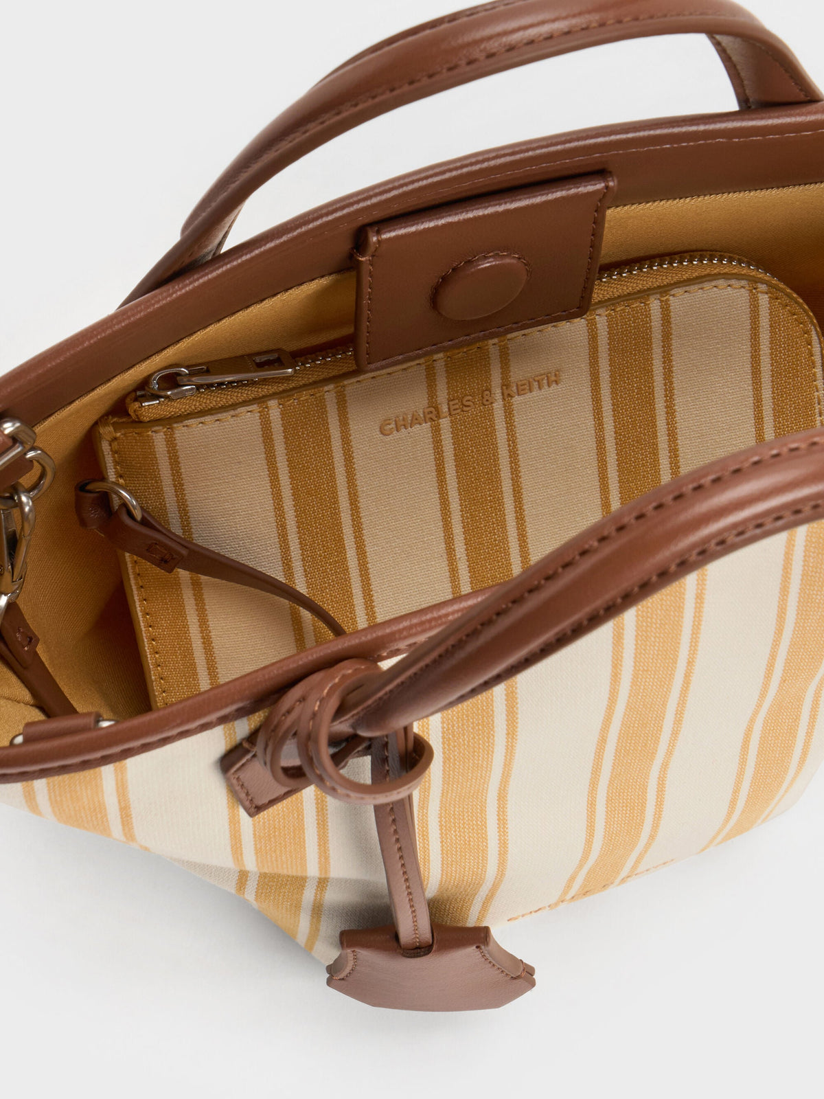 CHARLES & KEITH Best Price / Mini Ivanna Canvas Striped Tote Bag - Butterscotch Yellow