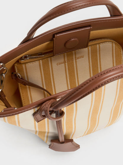 CHARLES & KEITH Best Price / Mini Ivanna Canvas Striped Tote Bag - Butterscotch Yellow