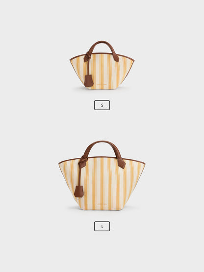 CHARLES & KEITH Best Price / Mini Ivanna Canvas Striped Tote Bag - Butterscotch Yellow
