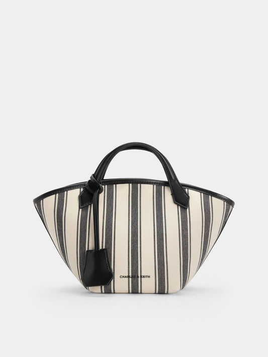 CHARLES & KEITH Value / Mini Ivanna Canvas Striped Tote Bag - Noir