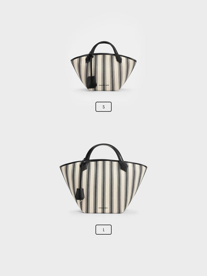 CHARLES & KEITH Value / Mini Ivanna Canvas Striped Tote Bag - Noir