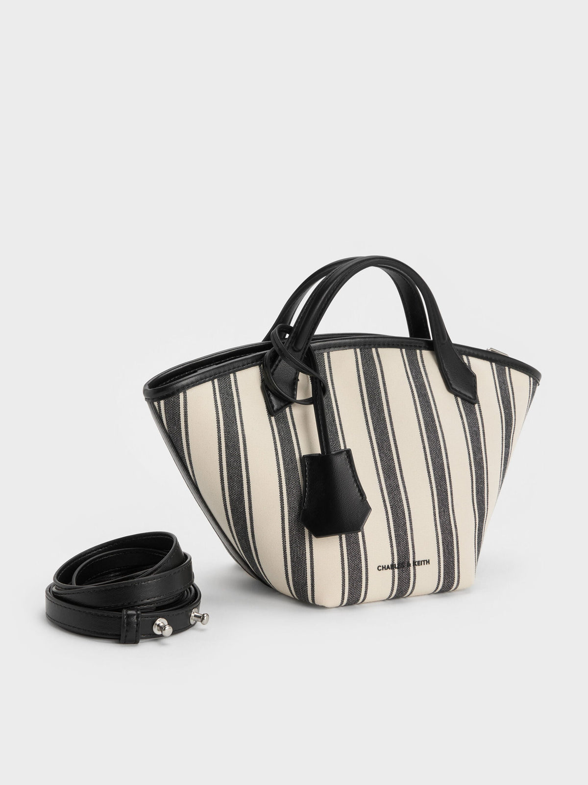 CHARLES & KEITH Value / Mini Ivanna Canvas Striped Tote Bag - Noir