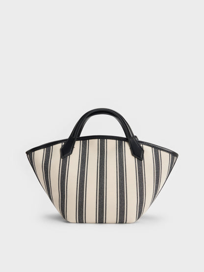 CHARLES & KEITH Value / Mini Ivanna Canvas Striped Tote Bag - Noir