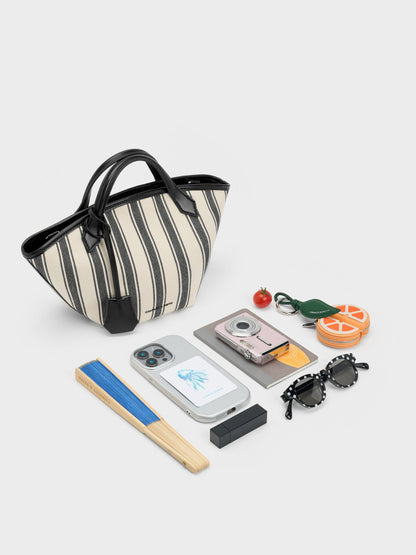 CHARLES & KEITH Value / Mini Ivanna Canvas Striped Tote Bag - Noir