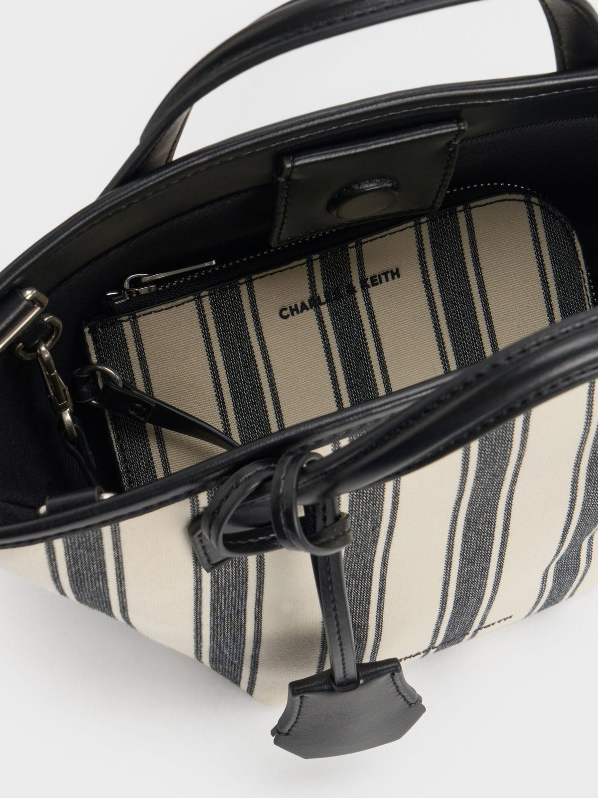 CHARLES & KEITH Value / Mini Ivanna Canvas Striped Tote Bag - Noir