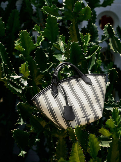 CHARLES & KEITH Value / Mini Ivanna Canvas Striped Tote Bag - Noir