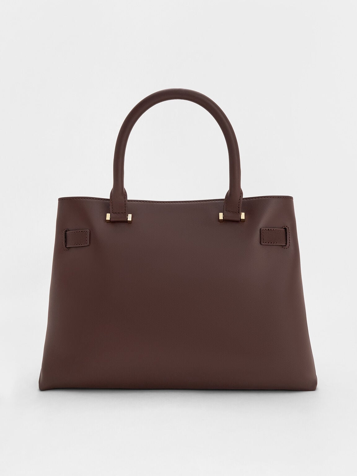 CHARLES & KEITH New / Voyager Leather Belted Tote Bag - Dark Brown