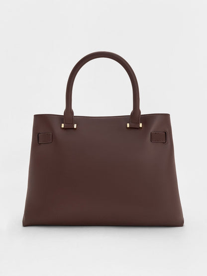 CHARLES & KEITH New / Voyager Leather Belted Tote Bag - Dark Brown