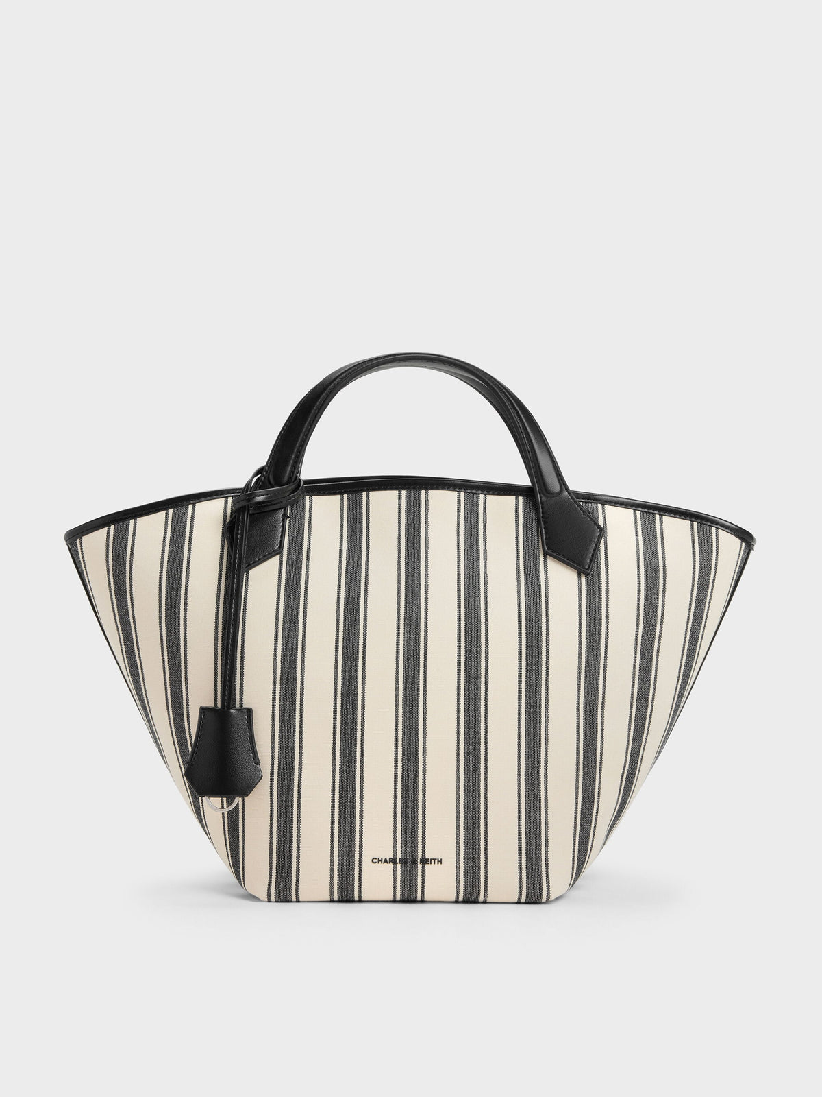 CHARLES & KEITH Classic / Large Ivanna Canvas Striped Tote Bag - Noir