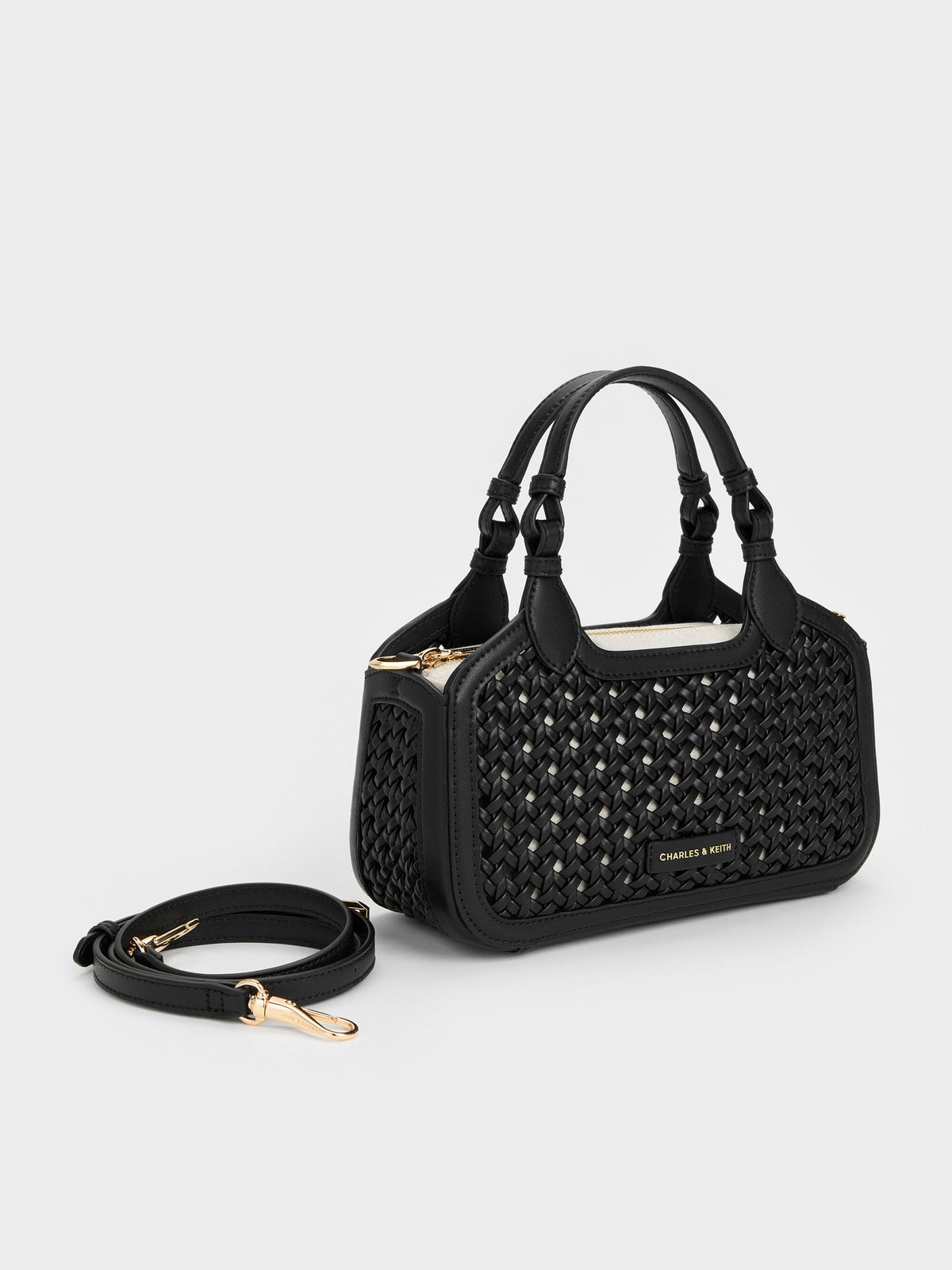 CHARLES & KEITH Customer Favorite / Mini Azure Woven Tote Bag - Black