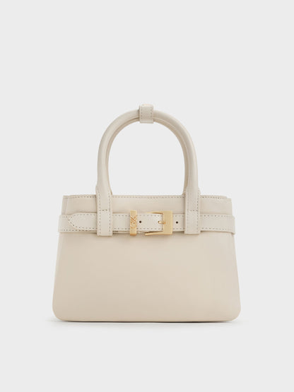 CHARLES & KEITH Hot Sale / Jody Leather Belted Tote Bag - Chalk