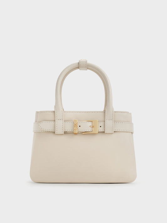 CHARLES & KEITH Hot Sale / Jody Leather Belted Tote Bag - Chalk