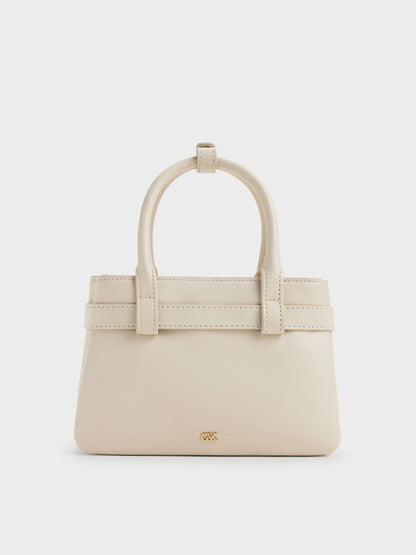 CHARLES & KEITH Hot Sale / Jody Leather Belted Tote Bag - Chalk