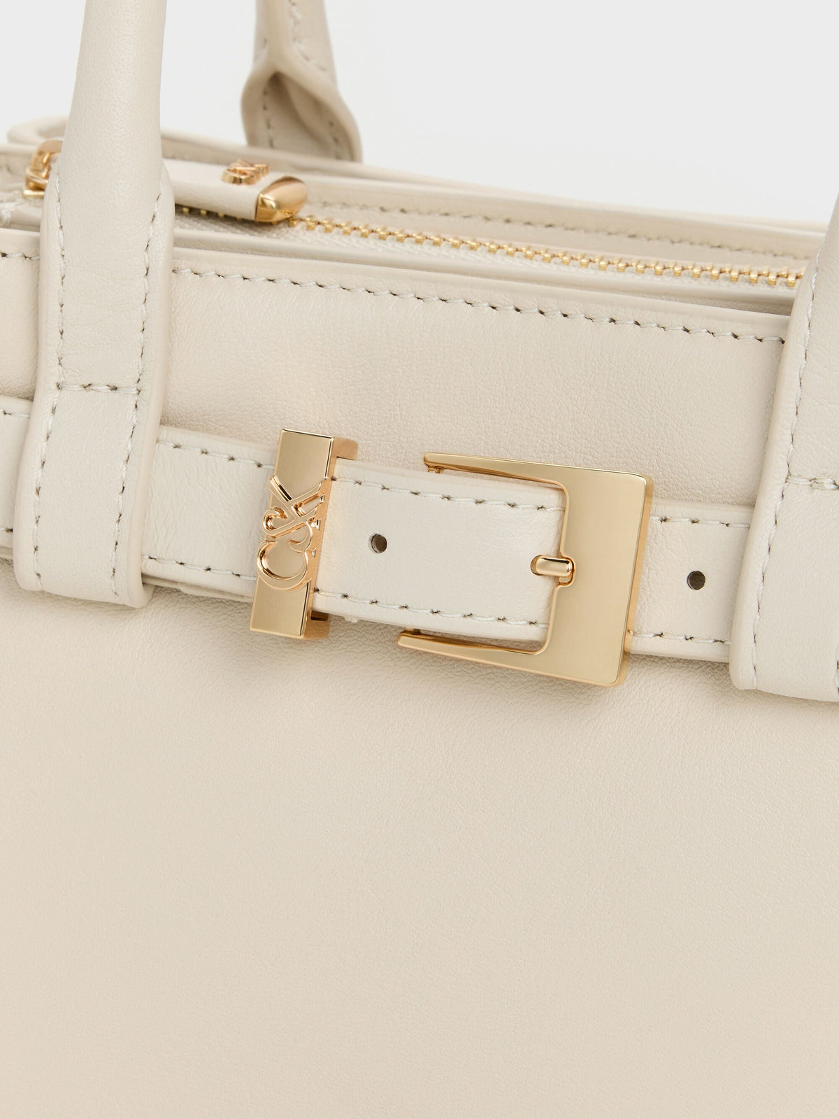 CHARLES & KEITH Hot Sale / Jody Leather Belted Tote Bag - Chalk