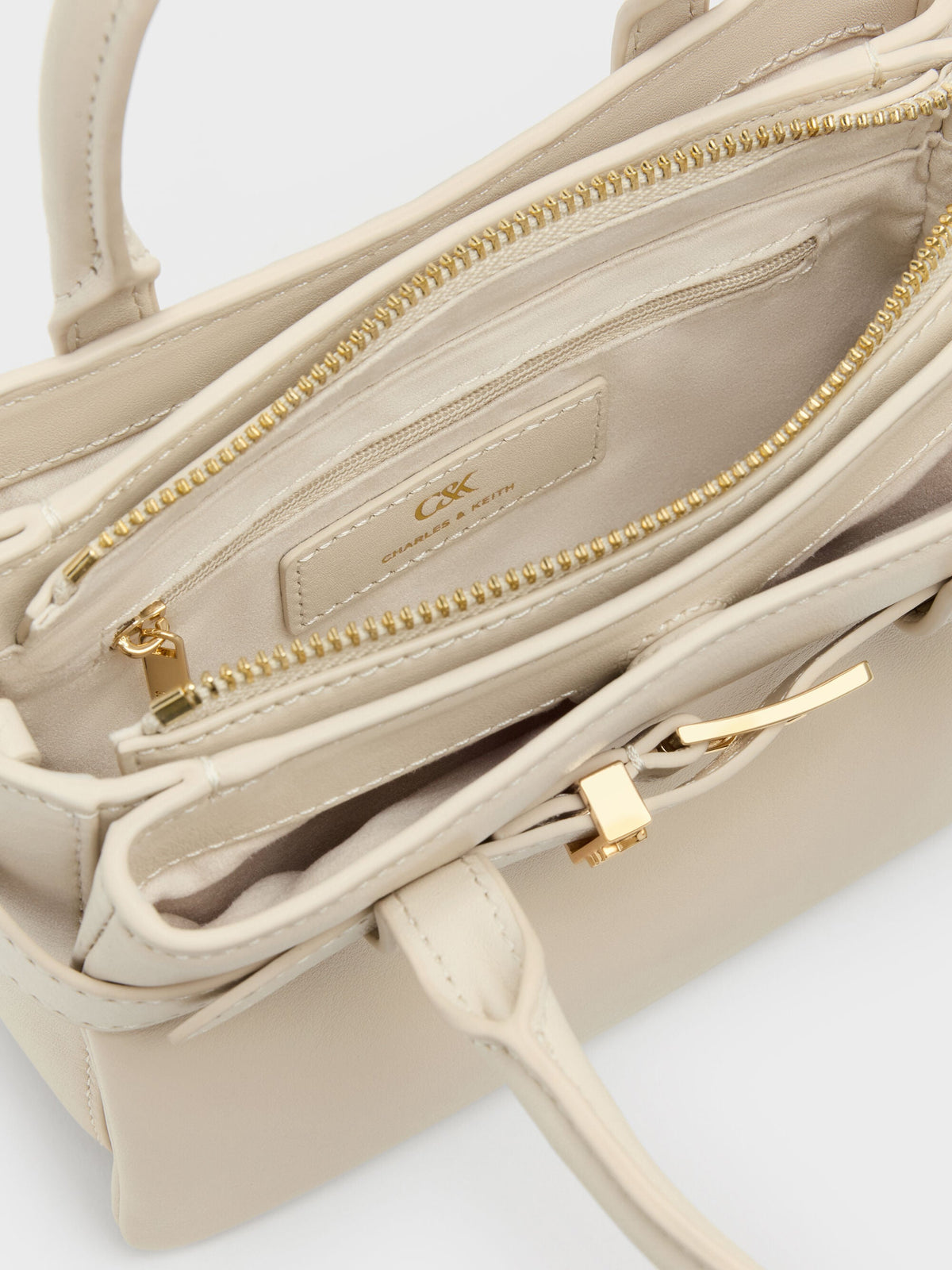 CHARLES & KEITH Hot Sale / Jody Leather Belted Tote Bag - Chalk