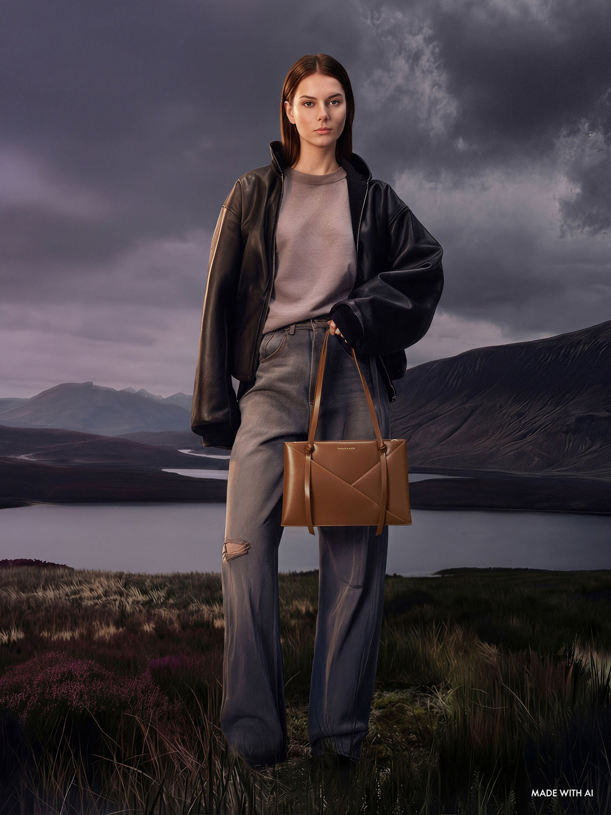 CHARLES & KEITH Essential / Midori Geometric Tote Bag - Chocolate